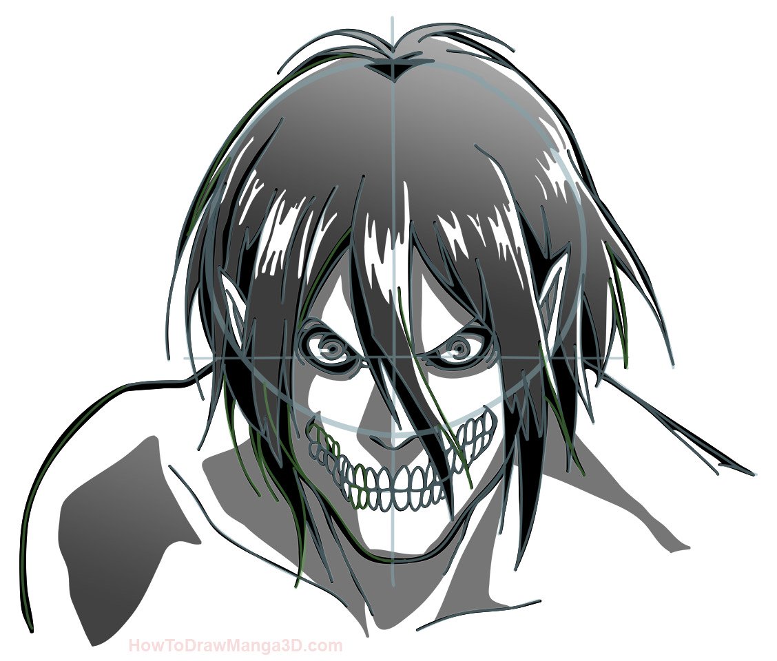 Eren Jaeger fan art in Titan form and how to draw